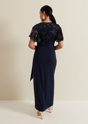 Phase Eight Petite Minty Sequin Bodice Dress Navy Australia | DN3721594